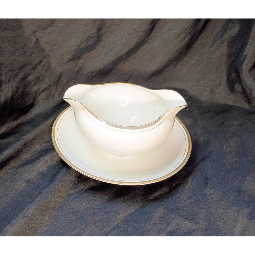 Royalton China Co. Golden Elegance Gravy Boat with Attached Plate